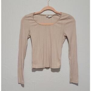 Wild Skye Women's XS Ribbed Long-Sleeve Lace Like Trim Scooped Neckline